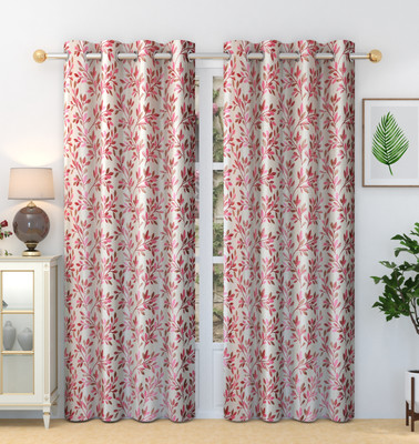 Homefab India 213.36 cm (7 ft) Door Polyester Semi Transparent Curtain (Pack Of 2)(Maroon, Floral)