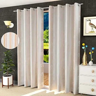 kanhomz 274.32 cm (9 ft) Polyester Room Darkening Long Door Curtain (Pack Of 2)(Embroidered, Cream)
