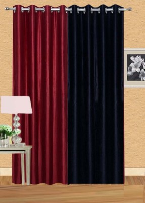 Stella Creations 274 cm (9 ft) Polyester Room Darkening Long Door Curtain (Pack Of 2)(Solid, Maroon, Black)