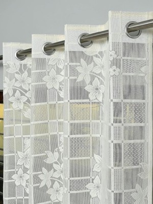 PICTAS 215 cm (7 ft) Net Semi Transparent Door Curtain Single Curtain(Floral, Cream)