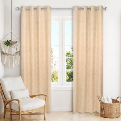 REYANSH DECOR 272 cm (9 ft) Long Door Polyester Blackout Curtain (Pack Of 2)(Cream, Self Design)
