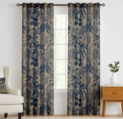 Vargottam 160 cm (5 ft) Window Cotton Semi Transparent Curtain (Pack Of 2)(Tan, Printed)