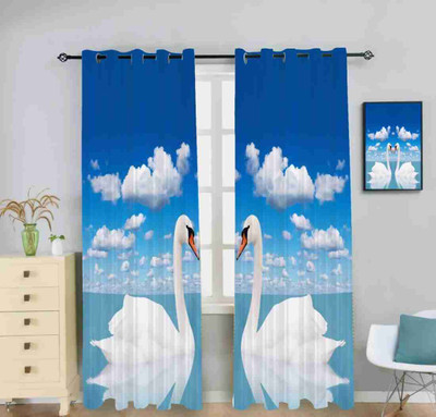 nobel fab 214 cm (7 ft) Door Polyester Room Darkening Curtain Single Curtain(Blue, Printed)