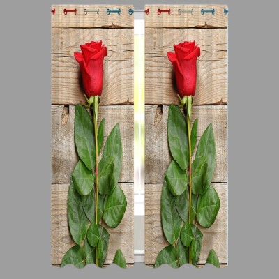 RD 214 cm (7 ft) Polyester Room Darkening Door Curtain (Pack Of 2)(Floral, Red)