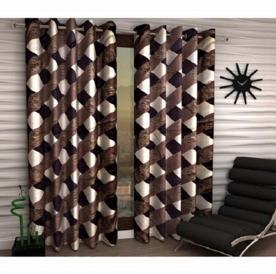 N2C Home 213 cm (7 ft) Polyester Semi Transparent Door Curtain (Pack Of 2)(Floral, Brown)