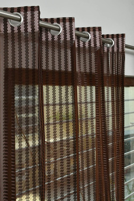 sddfabrics 153 cm (5 ft) Window Polyester Semi Transparent Curtain (Pack Of 2)(Brown, Self Design)