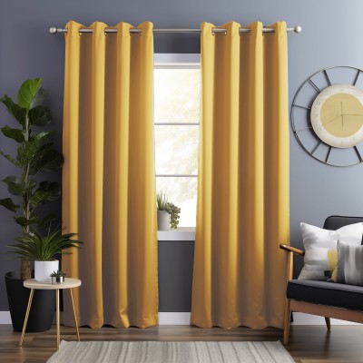 Bedspun 275 cm (9 ft) Polyester Blackout Long Door Curtain Single Curtain(Solid, Mustard)