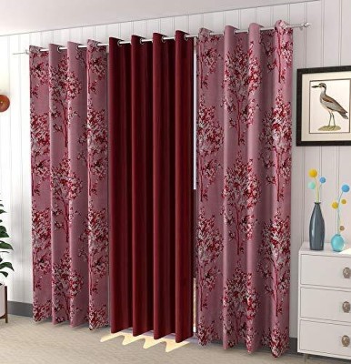 Benchmark 274.32 cm (9 ft) Polyester Room Darkening Long Door Curtain (Pack Of 3)(Solid, Maroon)