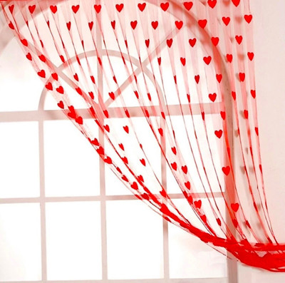 FOZZBY 213 cm (7 ft) Polyester Semi Transparent Door Curtain Single Curtain(Self Design, Red)