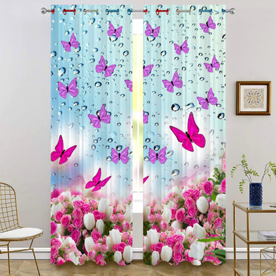 LHD 274 cm (9 ft) Long Door Polyester Room Darkening Curtain Single Curtain(Pink, Floral)