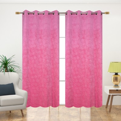 Impression Hut 214 cm (7 ft) Velvet Room Darkening Door Curtain (Pack Of 2)(Self Design, Pink)