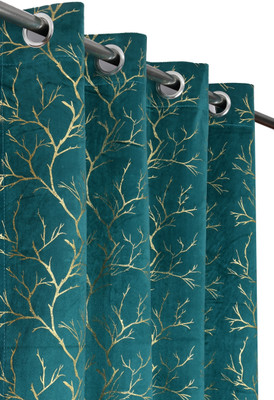 FABDRAPE 213.36 cm (7 ft) Door Velvet Room Darkening Curtain (Pack Of 2)(Aqua, Printed)