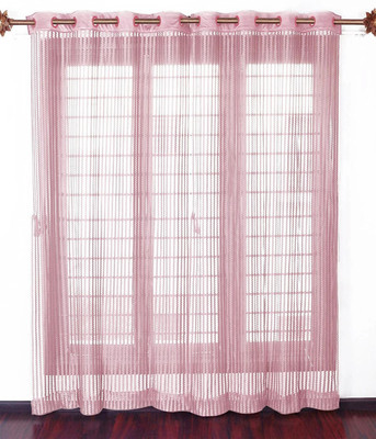 AH ARTSY HOME 152 cm (5 ft) Window Tissue, Net Semi Transparent Curtain (Pack Of 2)(Baby Pink, Striped)
