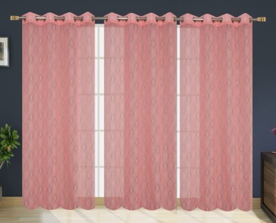 KNIT VIBES 214 cm (7 ft) Net Semi Transparent Door Curtain (Pack Of 3)(Floral, Pink)
