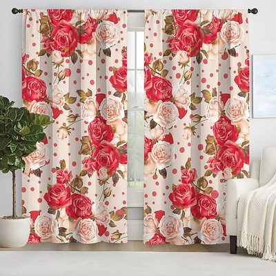 AAI 274 cm (9 ft) Long Door Polyester Room Darkening Curtain (Pack Of 2)(Red, Floral)