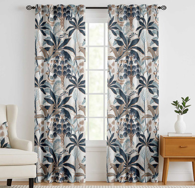 Vargottam 243 cm (8 ft) Long Door Cotton Semi Transparent Curtain (Pack Of 2)(Teal Blue, Printed)