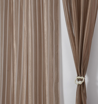 Homefab India 152.4 cm (5 ft) Polyester Transparent Window Curtain (Pack Of 2)(Striped, Brown)