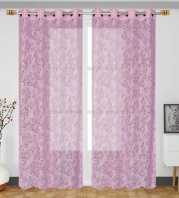 Frizty 152 cm (5 ft) Net Semi Transparent Window Curtain (Pack Of 2)(Floral, Rose-Net-Pink)