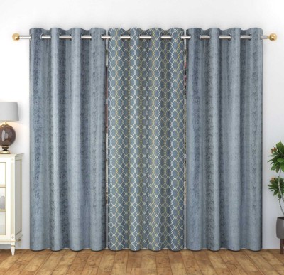KNIT VIBES 153 cm (5 ft) Polyester Room Darkening Window Curtain (Pack Of 3)(Checkered, Sky Blue)
