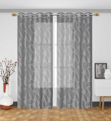 fabzi 152 cm (5 ft) Tissue, Polyester Semi Transparent Window Curtain (Pack Of 2)(Floral, Grey)