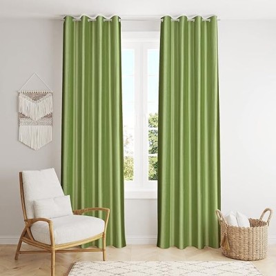 Domesfab 274.32 cm (9 ft) Polyester Semi Transparent Long Door Curtain (Pack Of 2)(Plain, Pista Green)