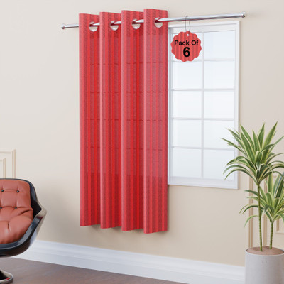 KUBER INDUSTRIES 152 cm (5 ft) Window Cotton Semi Transparent Curtain (Pack Of 6)(Maroon, Self Design)
