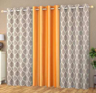 YUKANY 274 cm (9 ft) Polyester Semi Transparent Long Door Curtain (Pack Of 3)(Printed, Brown & Orange)
