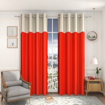 kiara Creations 274 cm (9 ft) Polyester Semi Transparent Long Door Curtain (Pack Of 2)(Plain, Red)