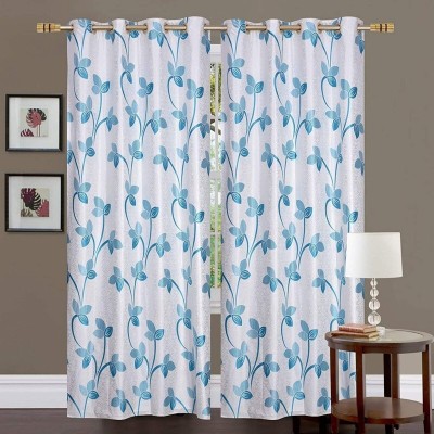 Kraftiq Homes 274 cm (9 ft) Polyester Semi Transparent Long Door Curtain (Pack Of 4)(Floral, Blue, White)