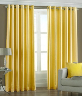 N2C Home 152 cm (5 ft) Polyester Semi Transparent Window Curtain (Pack Of 2)(Solid, Yellow)