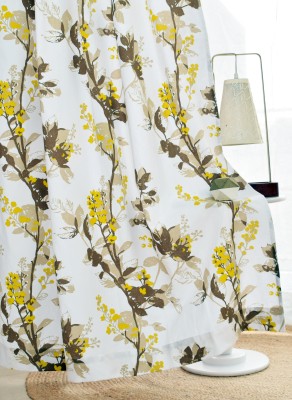 Tranquebar Curtain Co. 213 cm (7 ft) Cotton Room Darkening Door Curtain (Pack Of 2)(Floral, Yellow)