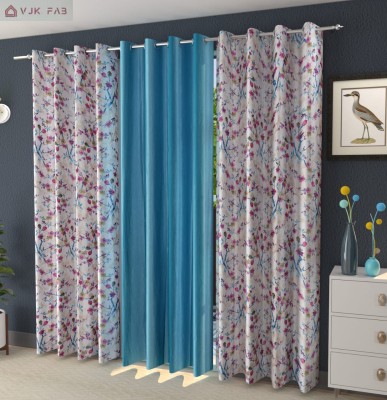 vjk fab 152 cm (5 ft) Polyester Room Darkening Window Curtain (Pack Of 3)(Floral, Sky Blue)
