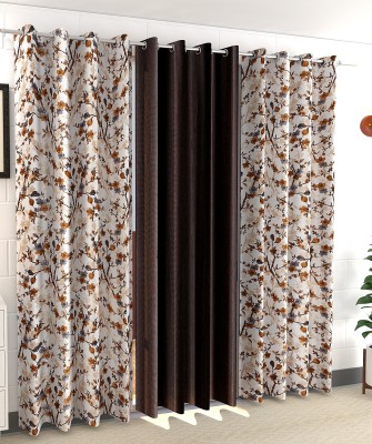 tiyos 155 cm (5 ft) Polyester Room Darkening Window Curtain (Pack Of 3)(Floral, Coffee)