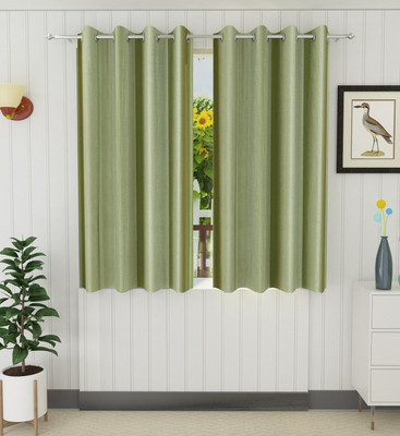 Panipat Textile Hub 152.4 cm (5 ft) Window Polyester Curtain (Pack Of 2)(Light Green, Solid)