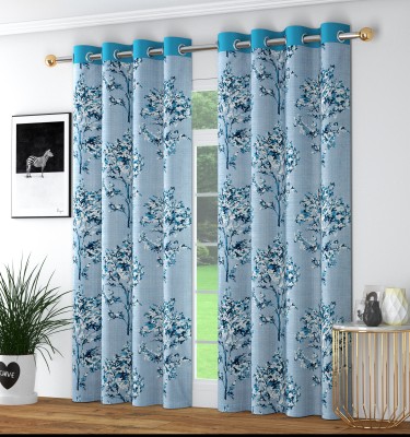 Impression Hut 274 cm (9 ft) Polyester Room Darkening Long Door Curtain (Pack Of 2)(Printed, AQUA)