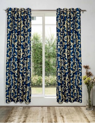 Achintya 153 cm (5 ft) Polyester Semi Transparent Window Curtain (Pack Of 2)(Printed, Blue)