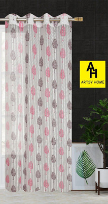 BANAVY 214 cm (7 ft) Door Tissue, Net Semi Transparent Curtain Single Curtain(Pink, White, Printed)