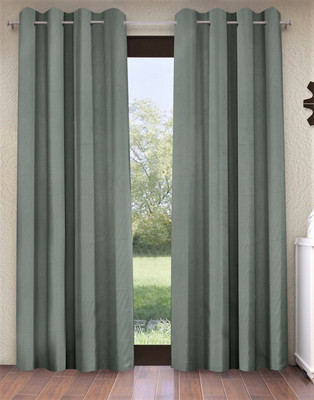 Fashion String 213 cm (7 ft) Polyester Semi Transparent Door Curtain (Pack Of 2)(Solid, Grey)