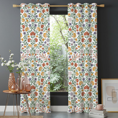 Urban Space 152 cm (5 ft) Window Cotton Semi Transparent Curtain (Pack Of 2)(Vasant, Floral)