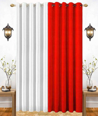 India Furnish 153 cm (5 ft) Window Polyester Room Darkening Curtain (Pack Of 2)(White & Red, Plain, Solid)