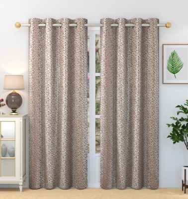 Homefab India 274.32 cm (9 ft) Polyester Room Darkening Long Door Curtain (Pack Of 2)(Printed, Brown)