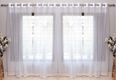 Panipat Textile Hub 153 cm (5 ft) Tissue Semi Transparent Window Curtain (Pack Of 4)(Self Design, White)