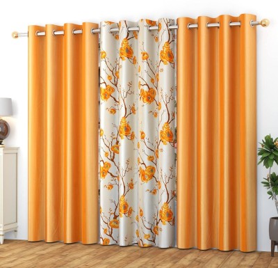 NAVSANG 213 cm (7 ft) Polyester Room Darkening Door Curtain (Pack Of 3)(Floral, 2 Pc Orange & 1 Pc Print)