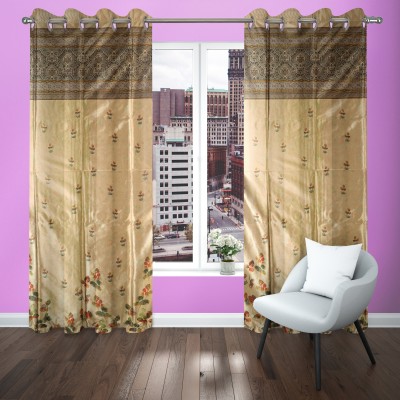 BARIZTA 274 cm (9 ft) Polyester Room Darkening Long Door Curtain (Pack Of 2)(Floral, Golden, Beige)