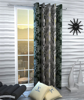 Fashion String 213 cm (7 ft) Door Polyester Semi Transparent Curtain Single Curtain(Green, Floral)