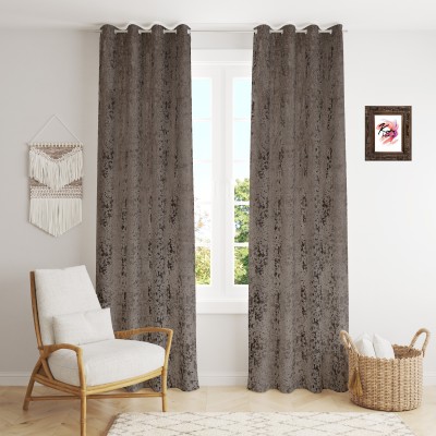 Kraftiq Homes 152 cm (5 ft) Velvet Room Darkening Window Curtain (Pack Of 2)(Abstract, Grey)