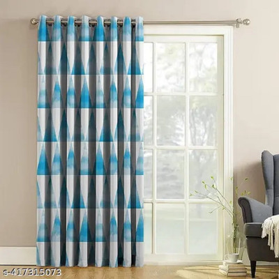 S22 274 cm (9 ft) Long Door Polyester Room Darkening Curtain Single Curtain(Blue, Geometric)