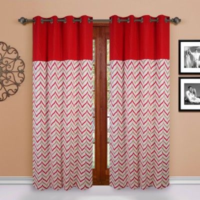 Dekor World 275 cm (9 ft) Cotton Semi Transparent Long Door Curtain (Pack Of 2)(Printed, Red)