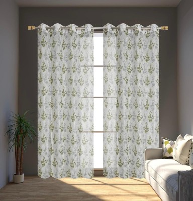 kanhomz 152.4 cm (5 ft) Tissue Semi Transparent Window Curtain (Pack Of 2)(Floral, Green)