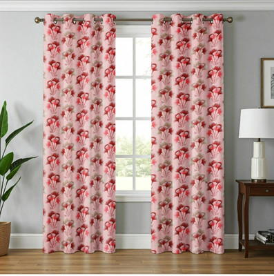Urban Arts 152 cm (5 ft) Window Polyester Room Darkening Curtain (Pack Of 2)(Maroon, Floral)